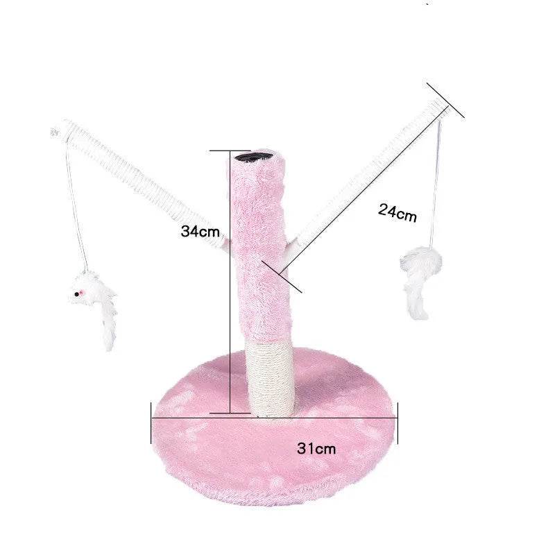Cat Scratching Post with Platform & Hanging Toy – Multi Level Cat Tree Scratcher with Plush Bed