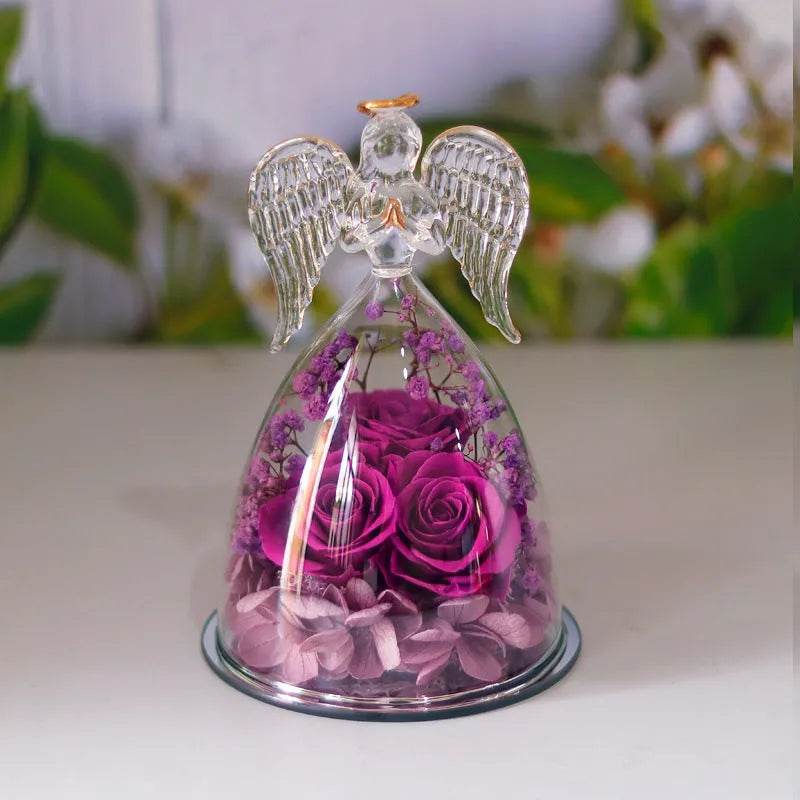 Eternal Flower Gift Box Angel Glass Cover Dried Rose Gift Box For Christmas New Year Valentine's Day Home Decor - Velora