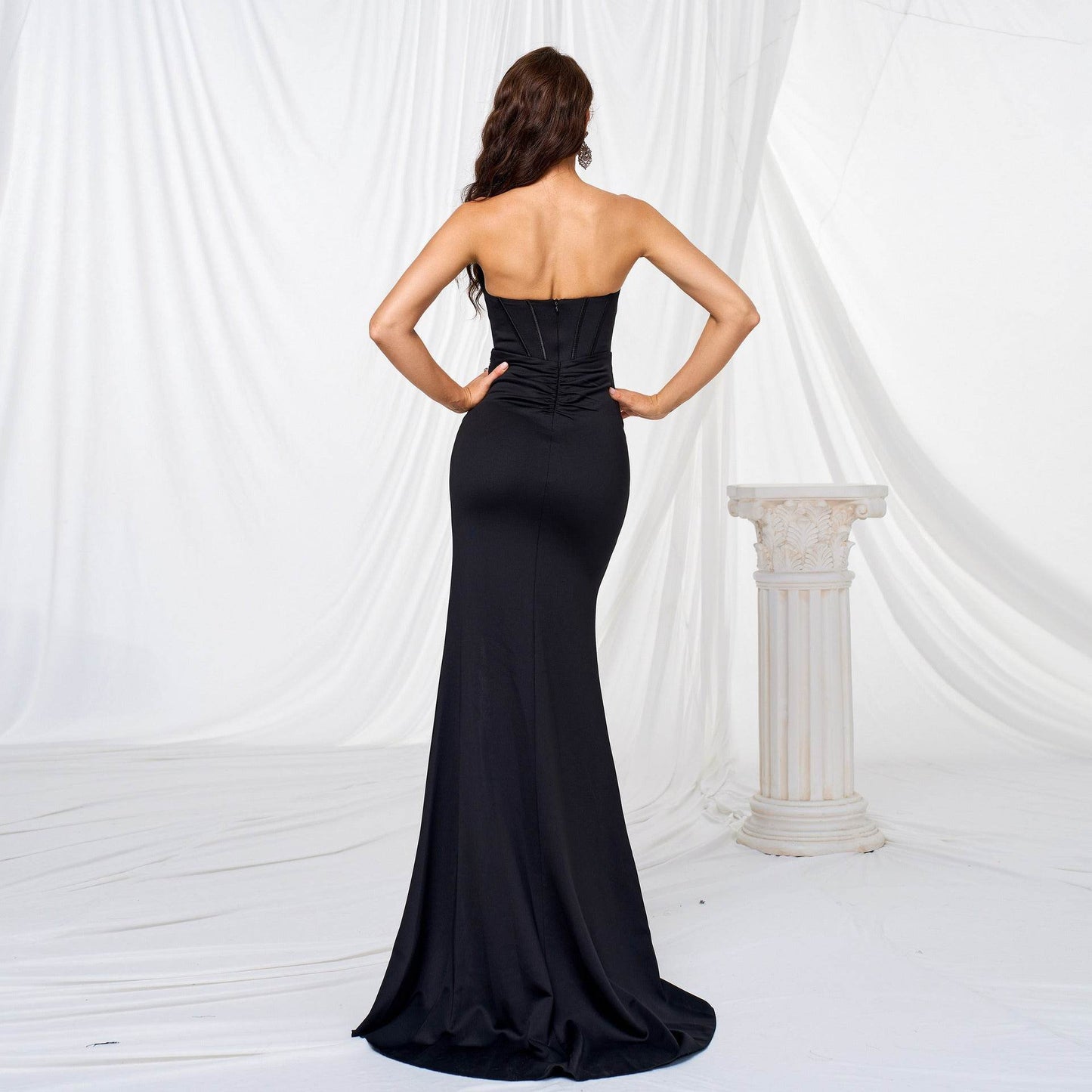 Elegant strapless Slit Long Sequin dress Formal Evening dress - Velora