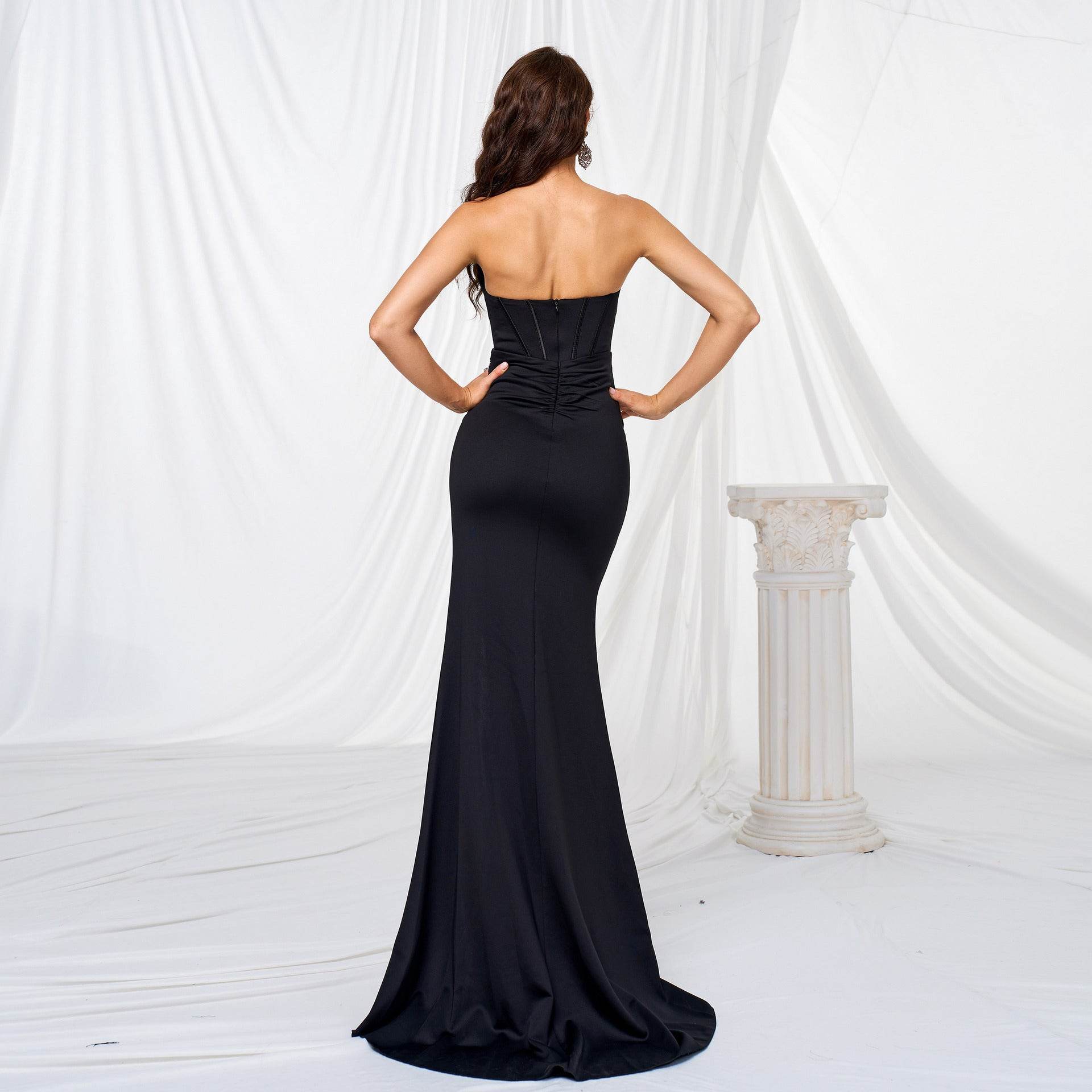 Elegant strapless Slit Long Sequin dress Formal Evening dress - Velora