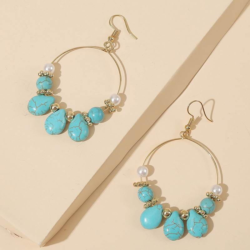 Geometric Round Turquoise Beaded Earrings - Velora