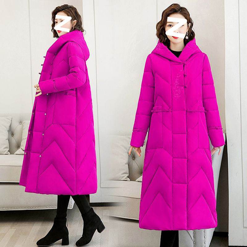 Plus Size Overknee Long Warm Hooded Cotton Jacket - Velora