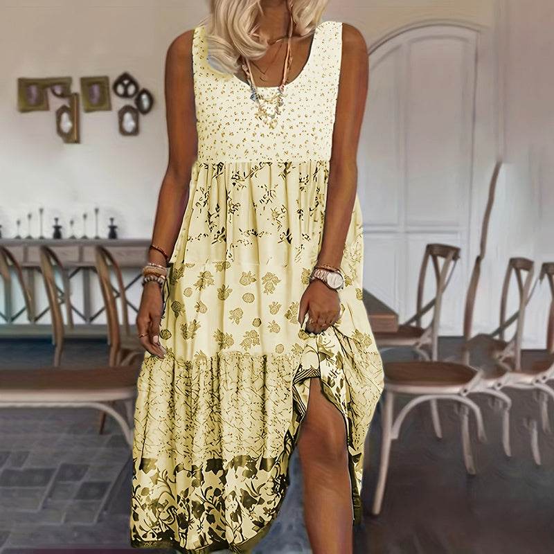 Casual Summer Boho Dress Floral Sleeveless Midi Dress - Velora