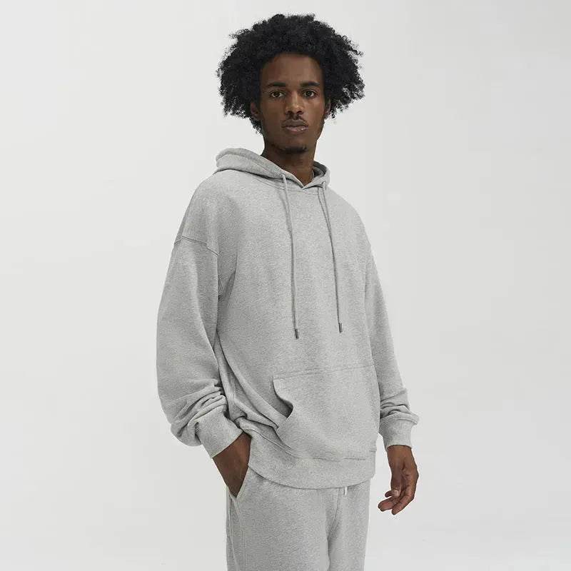 Plain Color American Retro Hoodie Pullover Sweatshirt Men - Velora