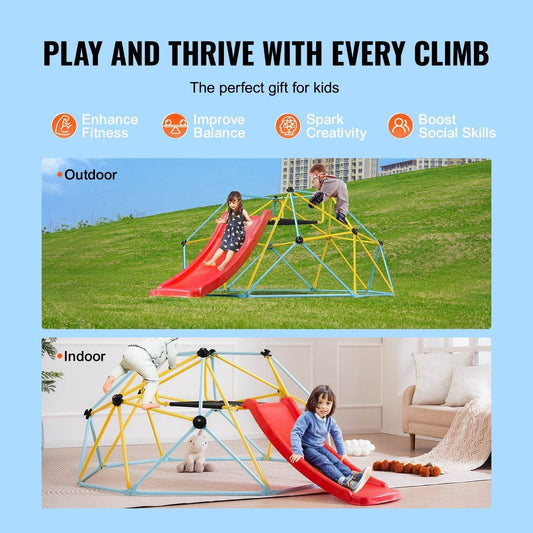 Climbing Dome, For Kids 3 To 9 Years Old, 8FT Geometric Dome Climber With Slide,Jungle Gym Supports 600LBS And Easy Assembly, With Climbing Grip, Outdoor And Indoor Play Equipment For Kids - Velora