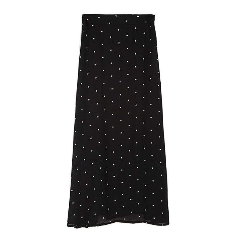Polka dot High waist Chiffon Flowy Midi skirt women - Velora