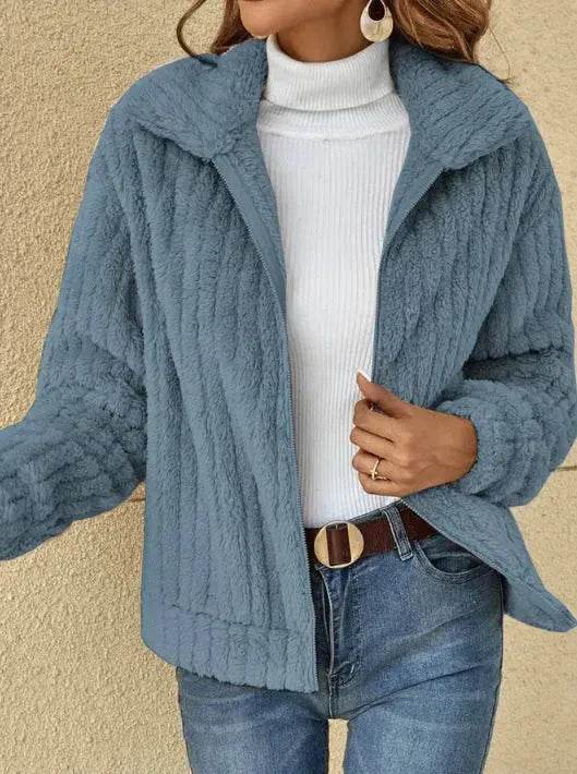 Fall Winter Casual Women Thick Fleece sherpa Lapel Cardigan sweater Jacket - Velora