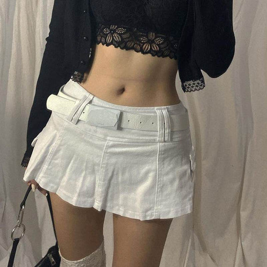 Solid White Black Denim Fashion Mini Skirt - Velora