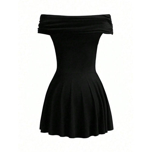 Pure Desire Style Off-shoulder Dress Off-neck High Waist Skirt Fashion Dress - Velora