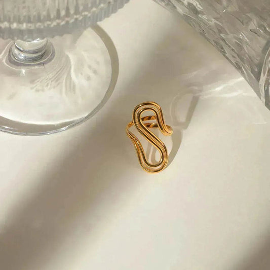 Design Sense Minority Simple 18K Gold Stainless Steel Double Layer Snake Shape Ring for Women - Velora