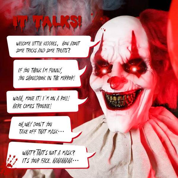 5.7ft Eye Red Light Vibration Clown Sound Voice Control, Standing Balloon Clown, Battery Model - Battery Not Included, Halloween Standing Decoration - Velora