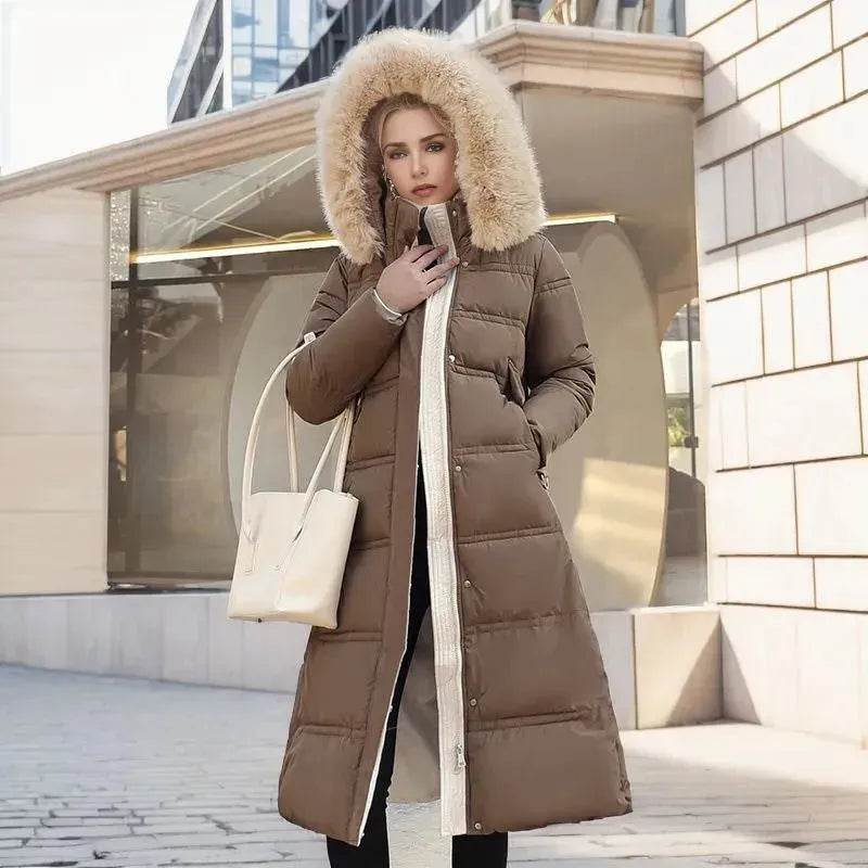 Women's Mid Length Fur Hoodie Winter Jacket Coat - Velora