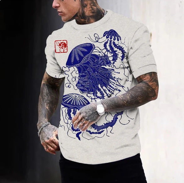 3D Printed Ukiyo-e T-shirt Men's Round Neck Short Sleeve