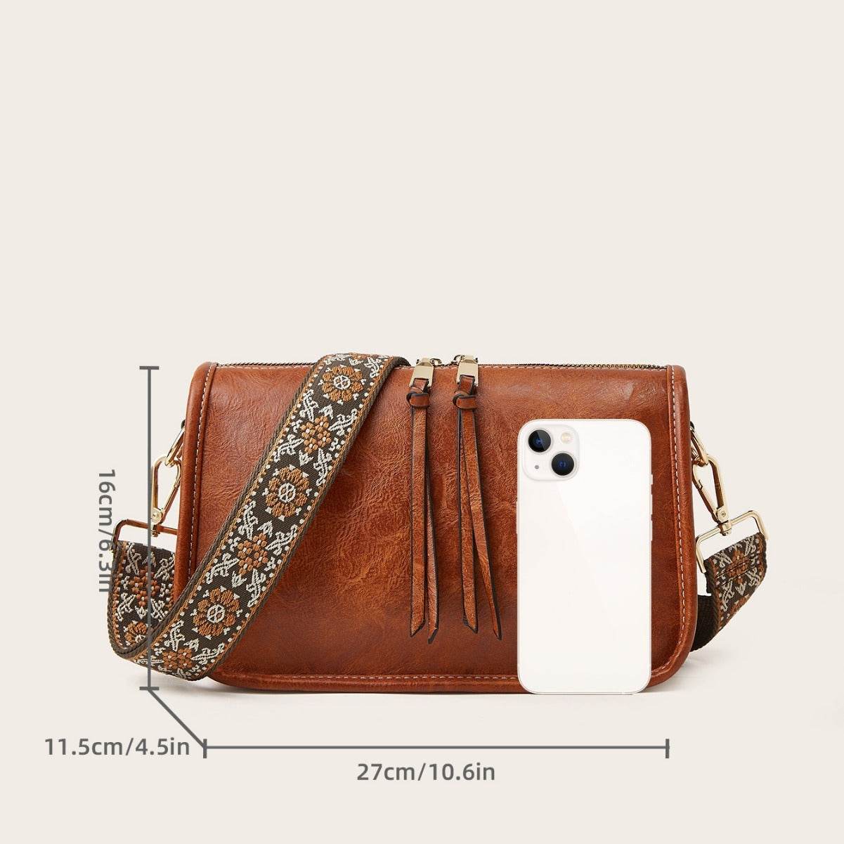 Women's Bohemian Wide Shoulder Strap Crossbody Retro Solid Color Tote - Velora