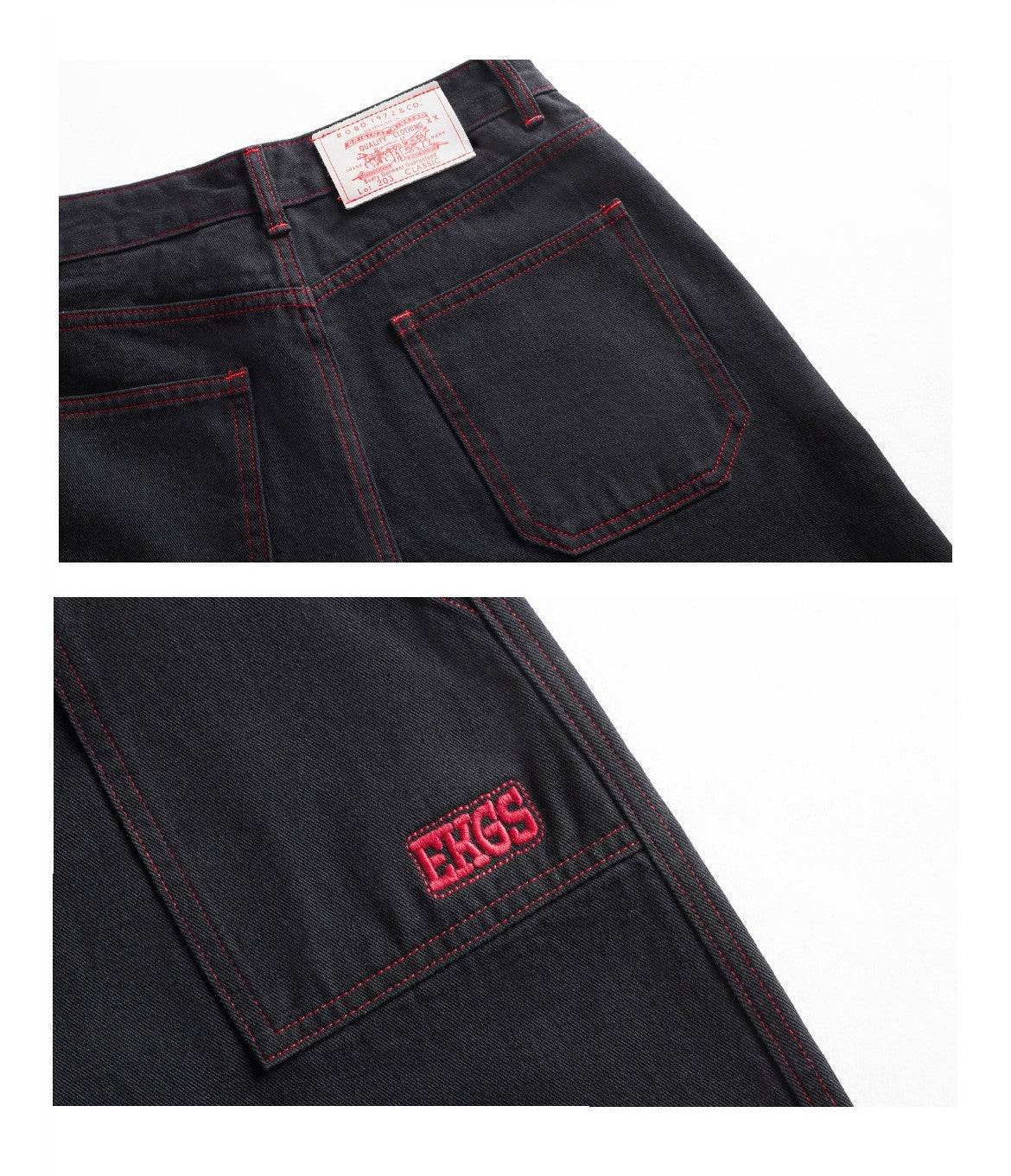 Contrasting Color Of Black And Red Workwear With Pocket Trousers