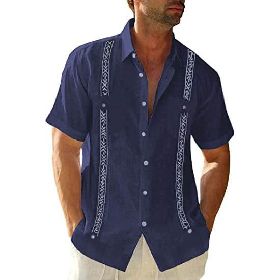Men's Casual Guayabera Cuban Shirt Outdoor Casual Short Sleeve Printed Clothing Sports Fashion Streetwear Designer - Velora