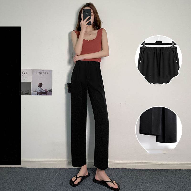Summer Thin Mopping High Waist Drape Black Wide-leg Trousers - Velora