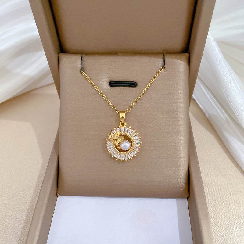Fashion Jewelry Square Full Diamond Personalized Round Ring Leaves Necklace And Earrings Suite - Velora