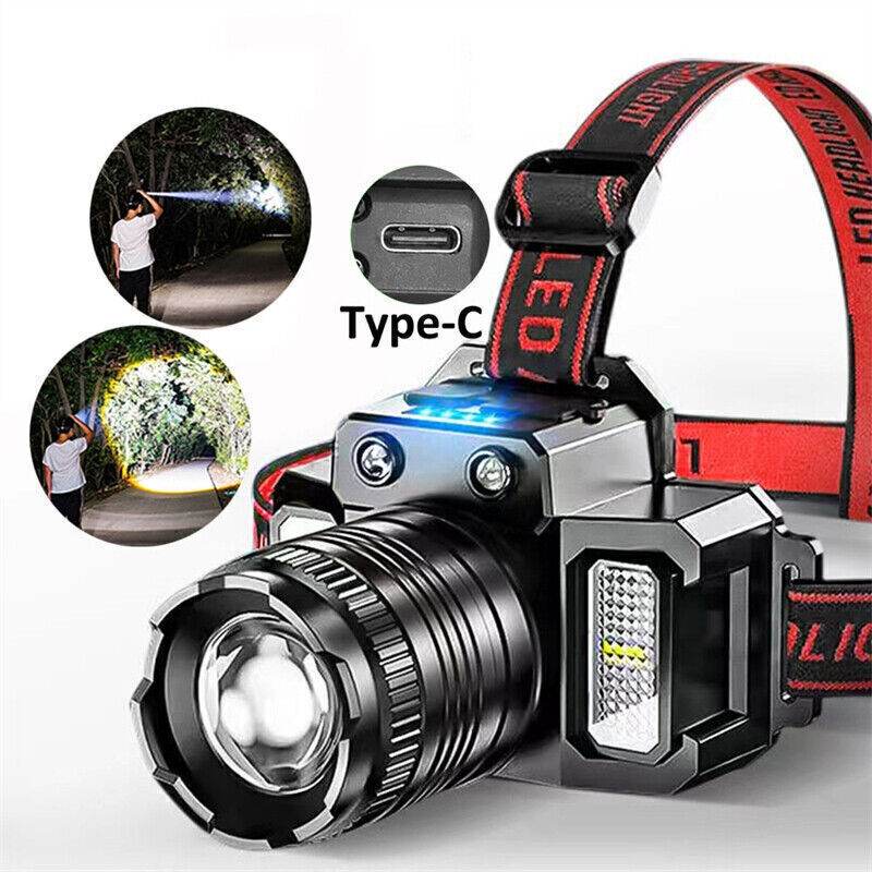 LED Tactical Headlamp Head Torch USB Rechargeable Motion Sensor Flashlight Head - Velora
