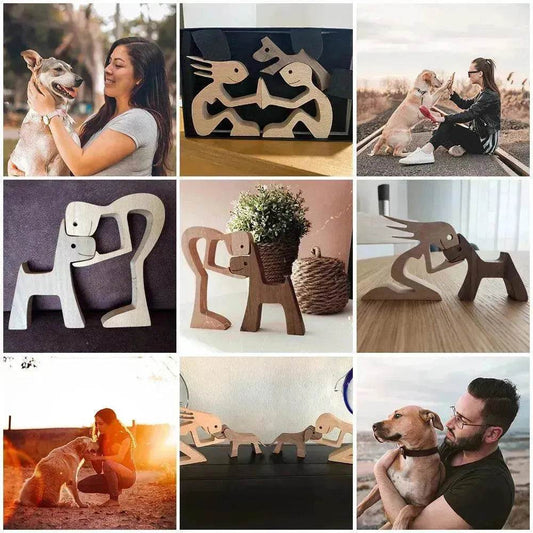 DIY Figurine Wood Dog Ornament Sculpture Home Decoration A Man A Dog Wood Sculpture Christmas Gifts Model Decor - Velora