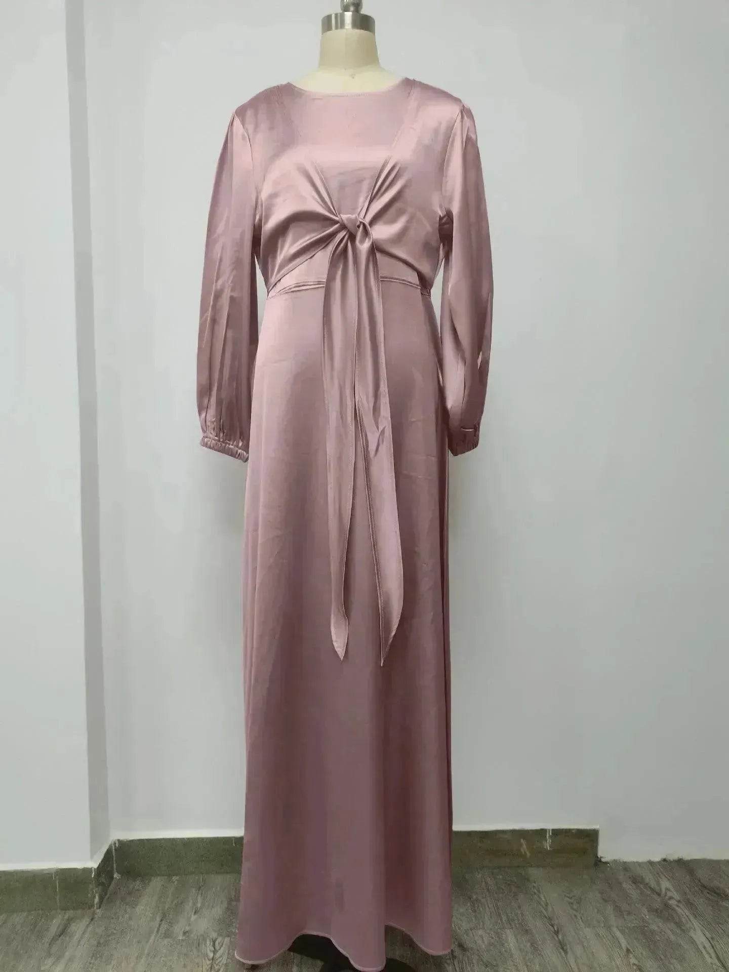 Dubai Middle East Kaftan Abaya Turkey Satin Dress. - Velora