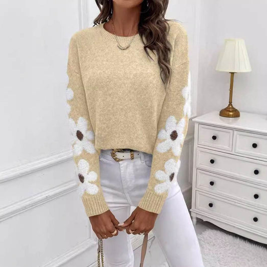 Elegant Elegant Flowers Jacquard Knitted Pullover Women - Velora