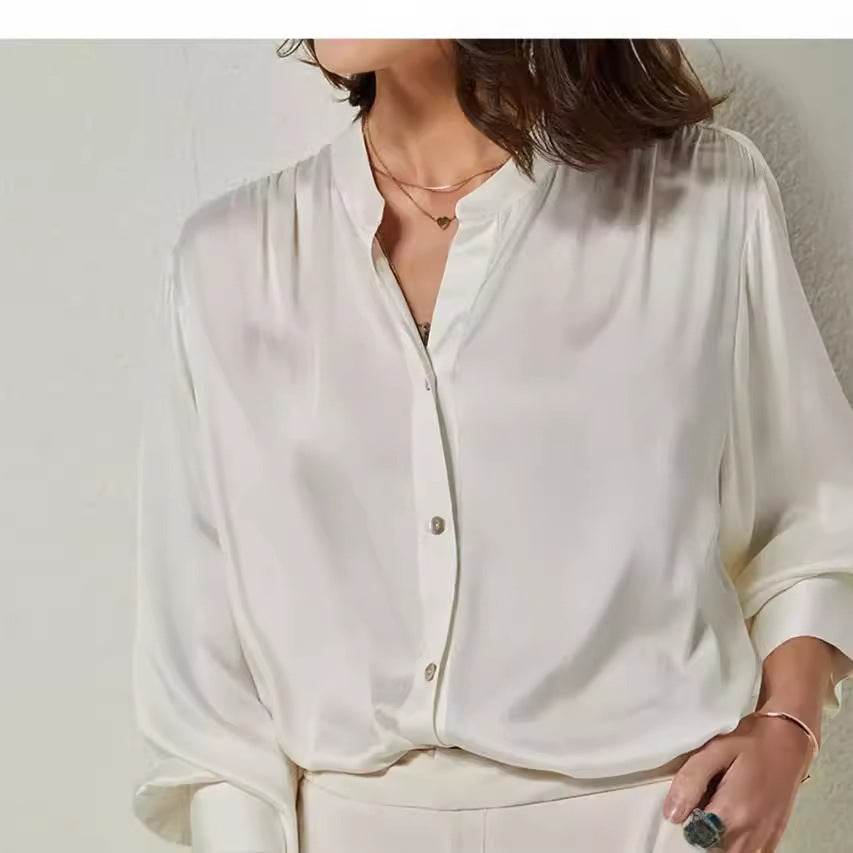 French Simplicity Loose And Lazy Style Silk Shirt For Women Autumn - Velora