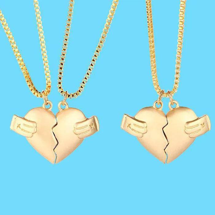 Creative Magnet Love Necklace 2pcs Heart-broken Shape Necklace Men And Women Personalized Jewelry For Valentine's Day - Velora