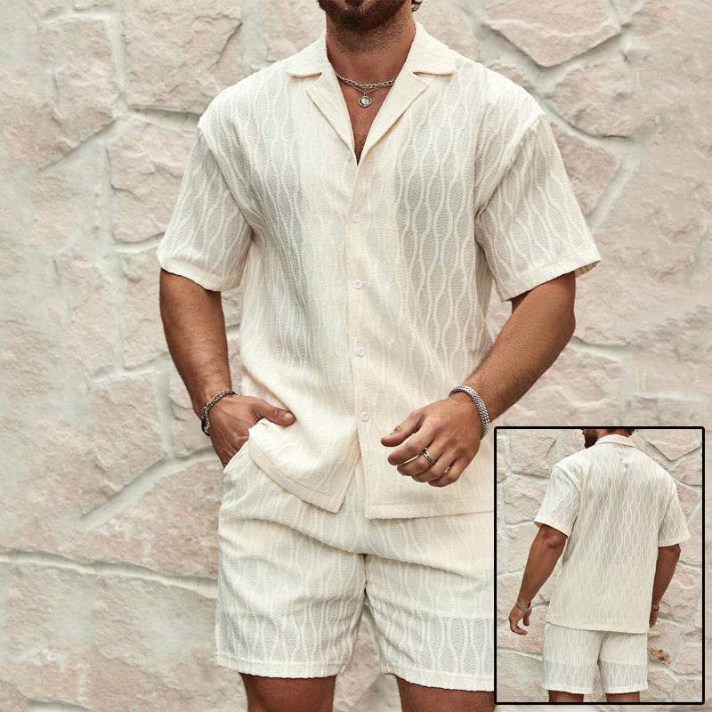 Men Tracksuits Summer Fashion Solid Loose Casual Two Pieces Lapel Button Shirt Shorts Beach Holiday All-match Outfits Male - Velora