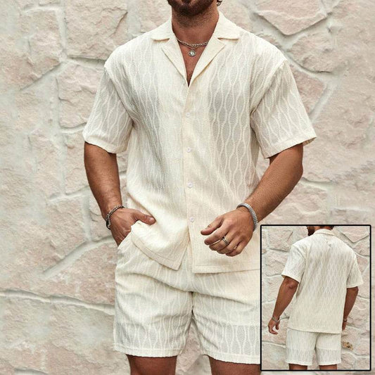 Men Tracksuits Summer Fashion Solid Loose Casual Two Pieces Lapel Button Shirt Shorts Beach Holiday All-match Outfits Male - Velora