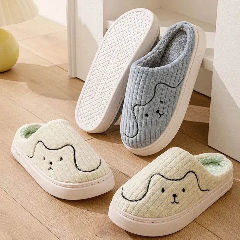 Striped Cat Slippers Indoor Couple Non-slip Floor Bedroom Slipper Winter Warm Plush House Shoes Women Men - Velora