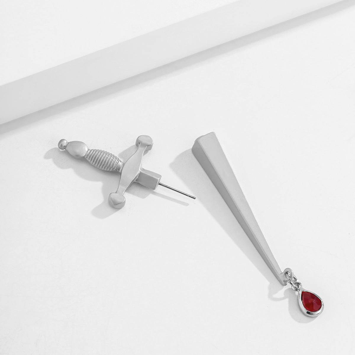 Trendy Hip Hop Red Water Drop Cross Earrings - Velora