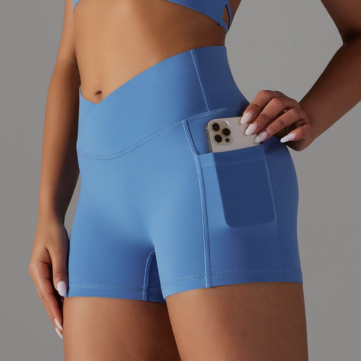 Yoga Shorts With Phone Pocket Design Fitness Sports Pants For Women Clothing - Velora