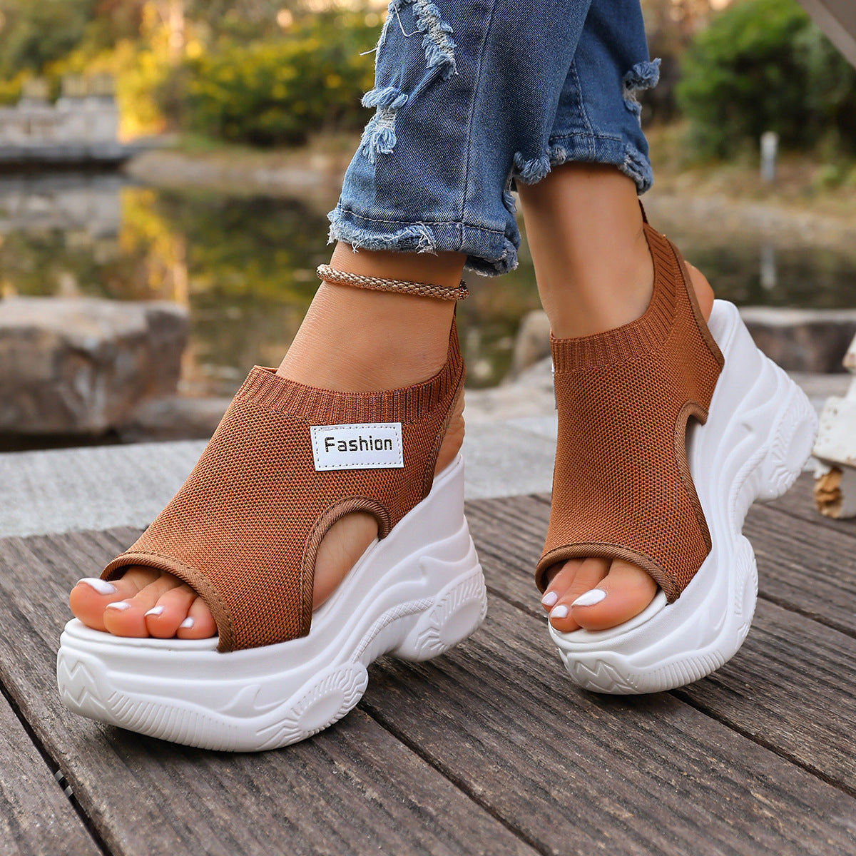 Women's Chunky Wedge Sandals – Open Toe Breathable Slip-On Platform Shoes