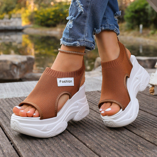 Women's Chunky Wedge Sandals – Open Toe Breathable Slip-On Platform Shoes