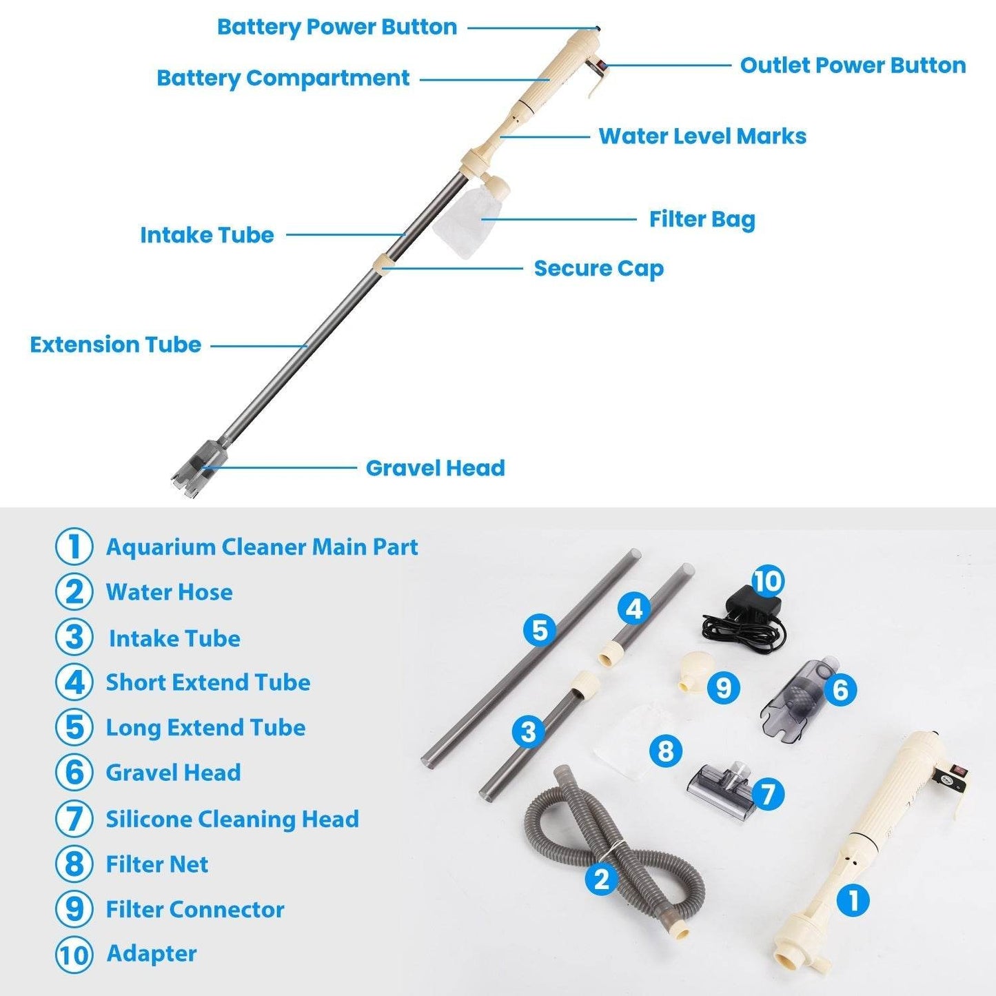 Powerful Electric Aquarium Vacuum Gravel Cleaner - Velora