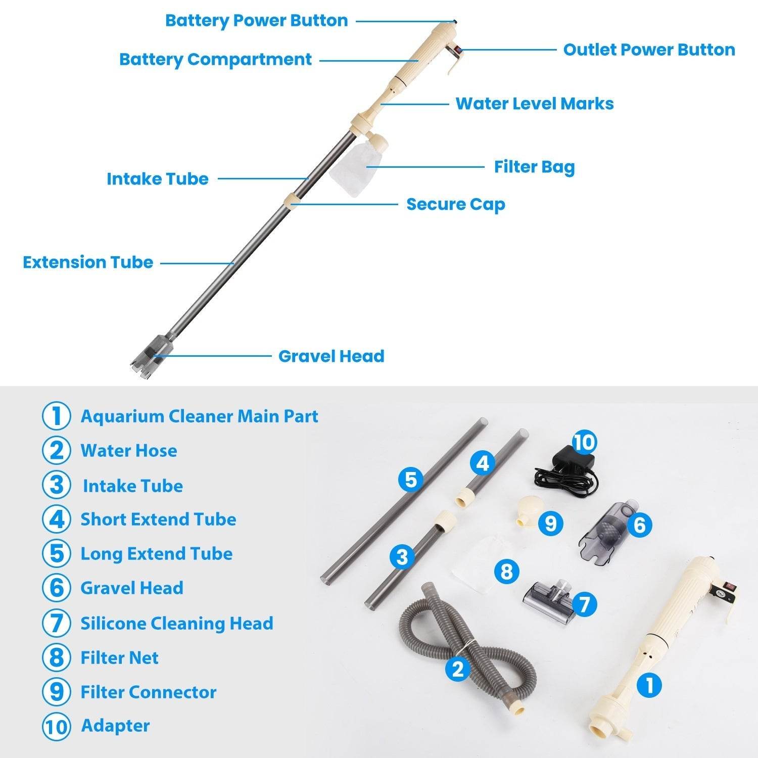 Powerful Electric Aquarium Vacuum Gravel Cleaner - Velora