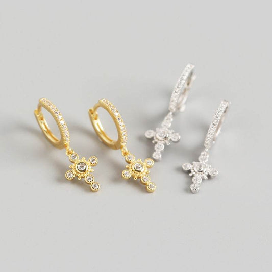 Light Luxury Sterling Silver Luxury Diamond Design Cross Earrings - Velora