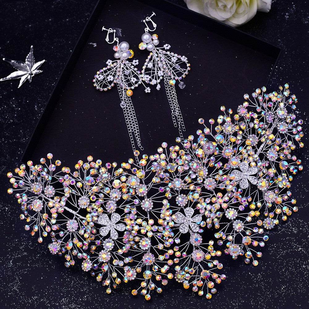 Luxury and Elegant Bridal Flower Rhinestone Headband Fashion Accessories set - Velora