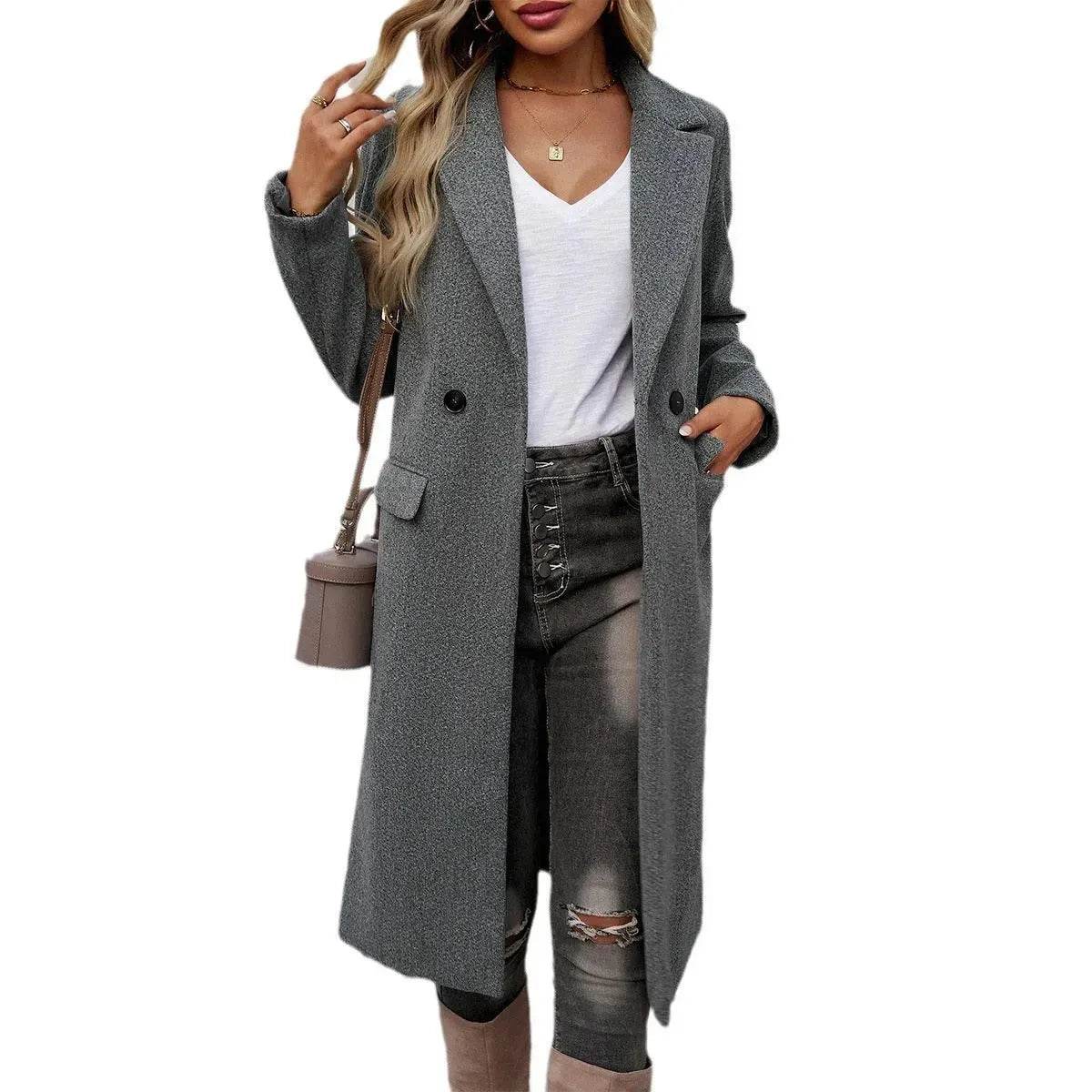 Winter Classy Lapel Trench Coat for women - Velora