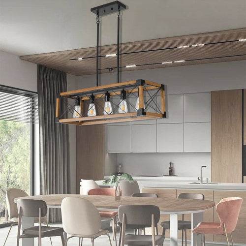 5 Lights Vintage Farmhouse Chandelier For Kitchen, Living Room, Dining Room Walnut - No Bulbs - Velora