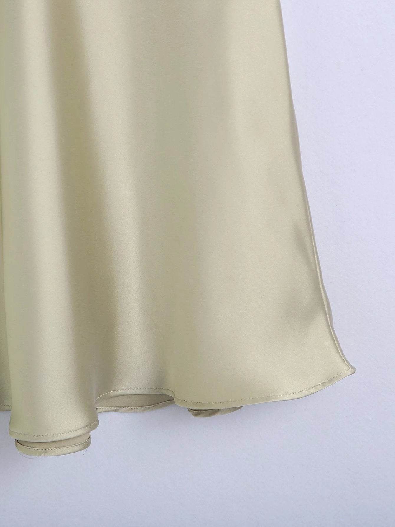 High Waisted Midi Silk Satin Skirt - Velora