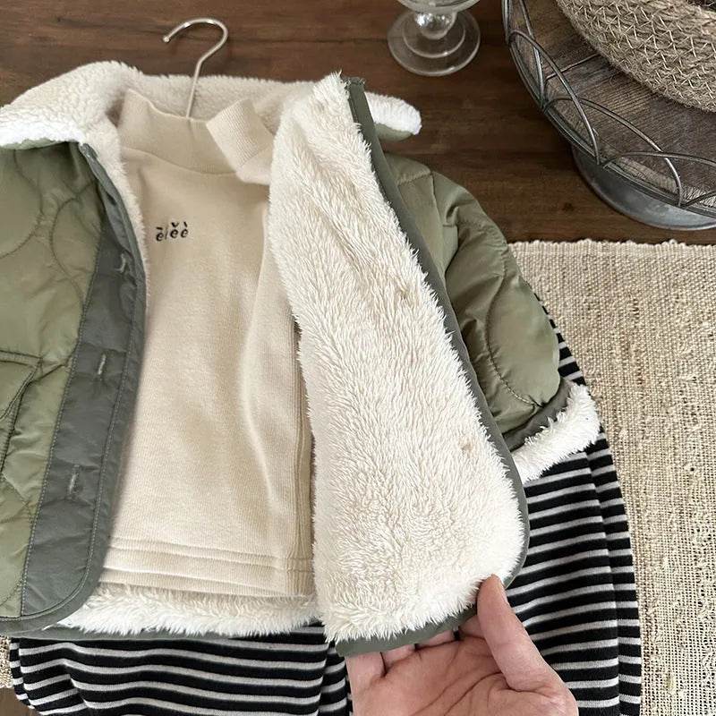 Korean Style Lamb Fur Collar Fleece-lined Thickened Cotton-padded Coat Fashion - Velora