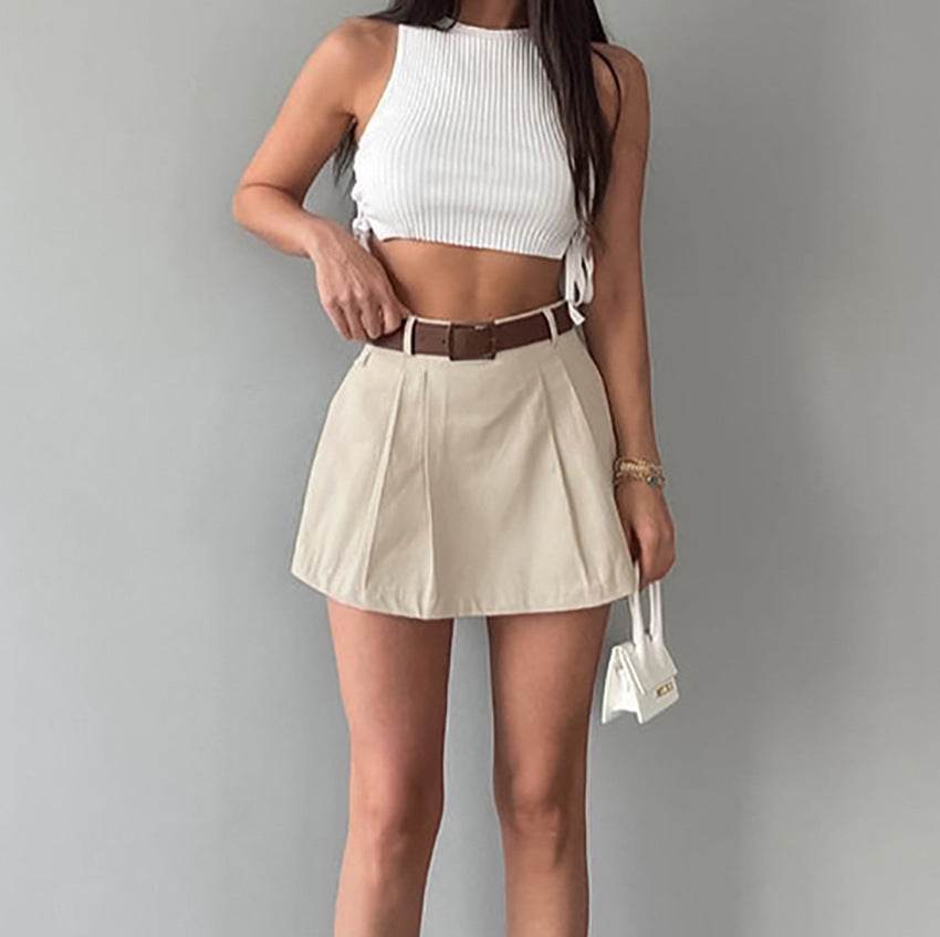Women's Fashion Solid Color High Waist Mini Skort - Velora