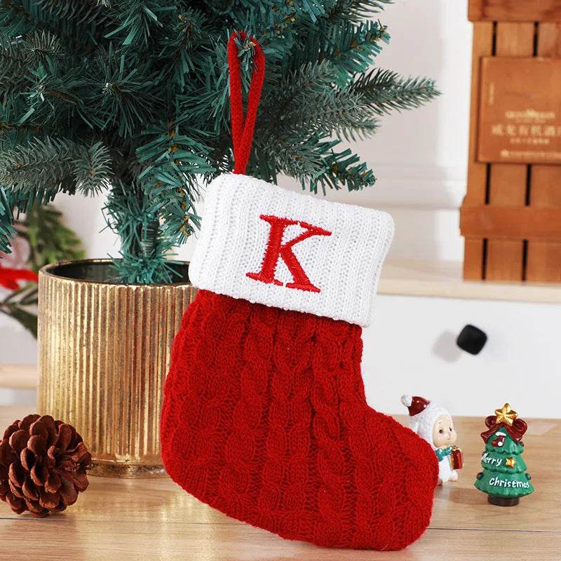 Cute Letters Christmas Stockings Decorative Creative Tree Pendant Wool Knitted Socks - Velora