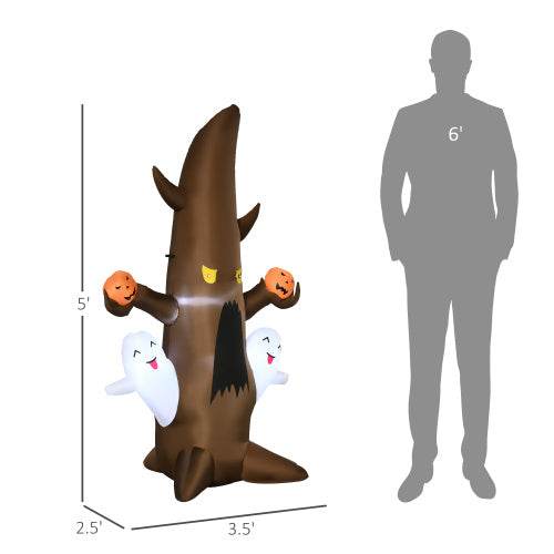 5 Halloween Inflatables Outdoor Decorations Ghost Tree With Pumpkins, Blow-Up LED Yard Decor Indoor Outdoor For Garden, Lawn, Party, Holiday - Velora