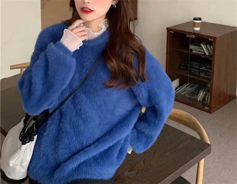 Autumn Winter Mink-like Wool Thick Plush Pullover Sweater for Women - Velora