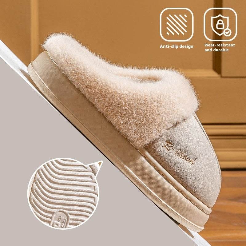 New Winter Cosy Warm Couple Style Concise Fluffy Slippers Women Men Non-slip Soft Slides Indoor Mule Ladies' Home Cotton Shoes - Velora