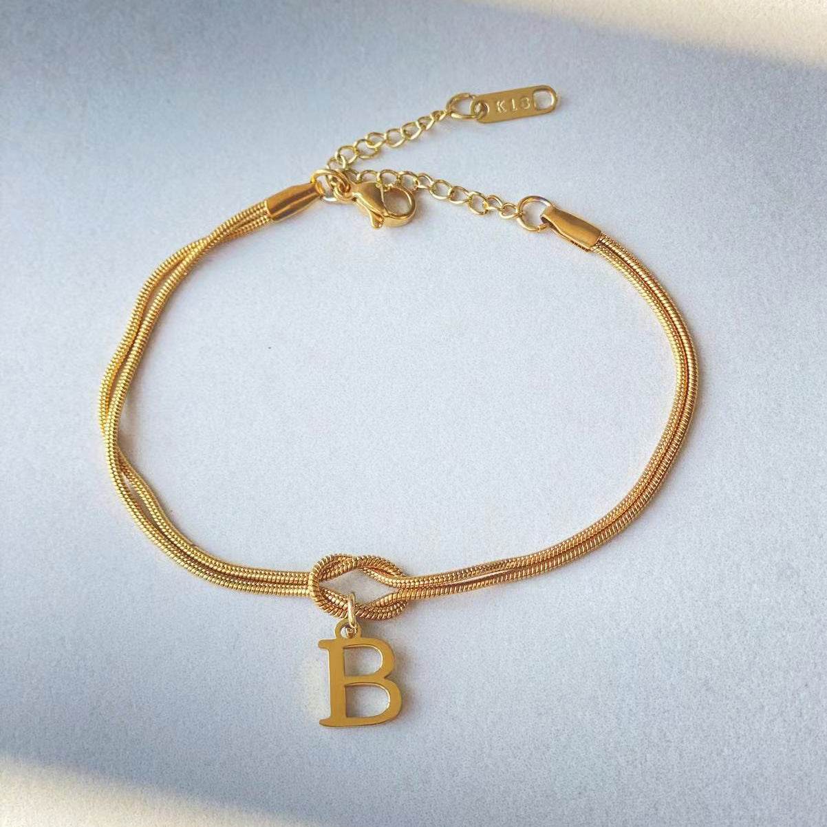 New Letter A-Z Love Knot Bracelets For Women Couple Gold Color Dainty Snake Chain Charm Bracelet Stainless Steel Jewelry Gift Valentine's Day Gifts - Velora