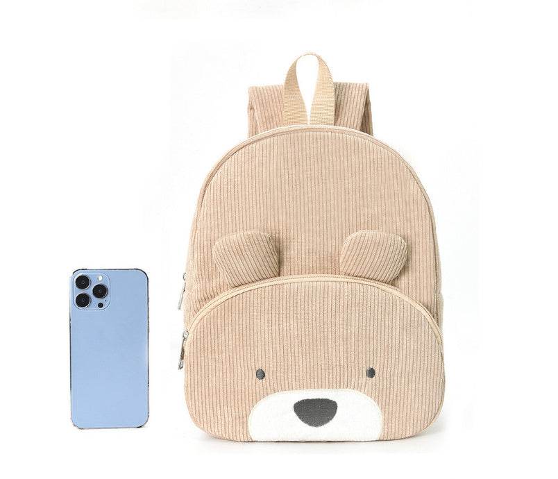 Embroidered Bear Backpack – Corduroy Cute Bag - Velora